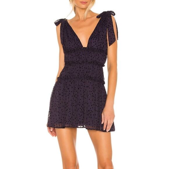 Majorelle Dress Women’s XS Emmalyn Purple/Black Velvet Stars Bow Straps V-Neck - Picture 1 of 11